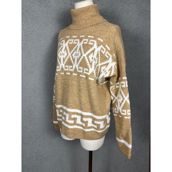 CeCe Women's Fair Isle Long Sleeve Turtleneck Sweater Tan Size Extra Small NWOT - Picture 4 of 8